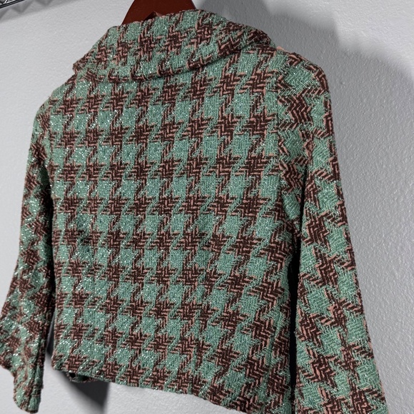 VTG Voxx Bouclé Cropped Blazer | Green Brown Metallic Shimmer Cowl Neck - Size M - Picture 7 of 10